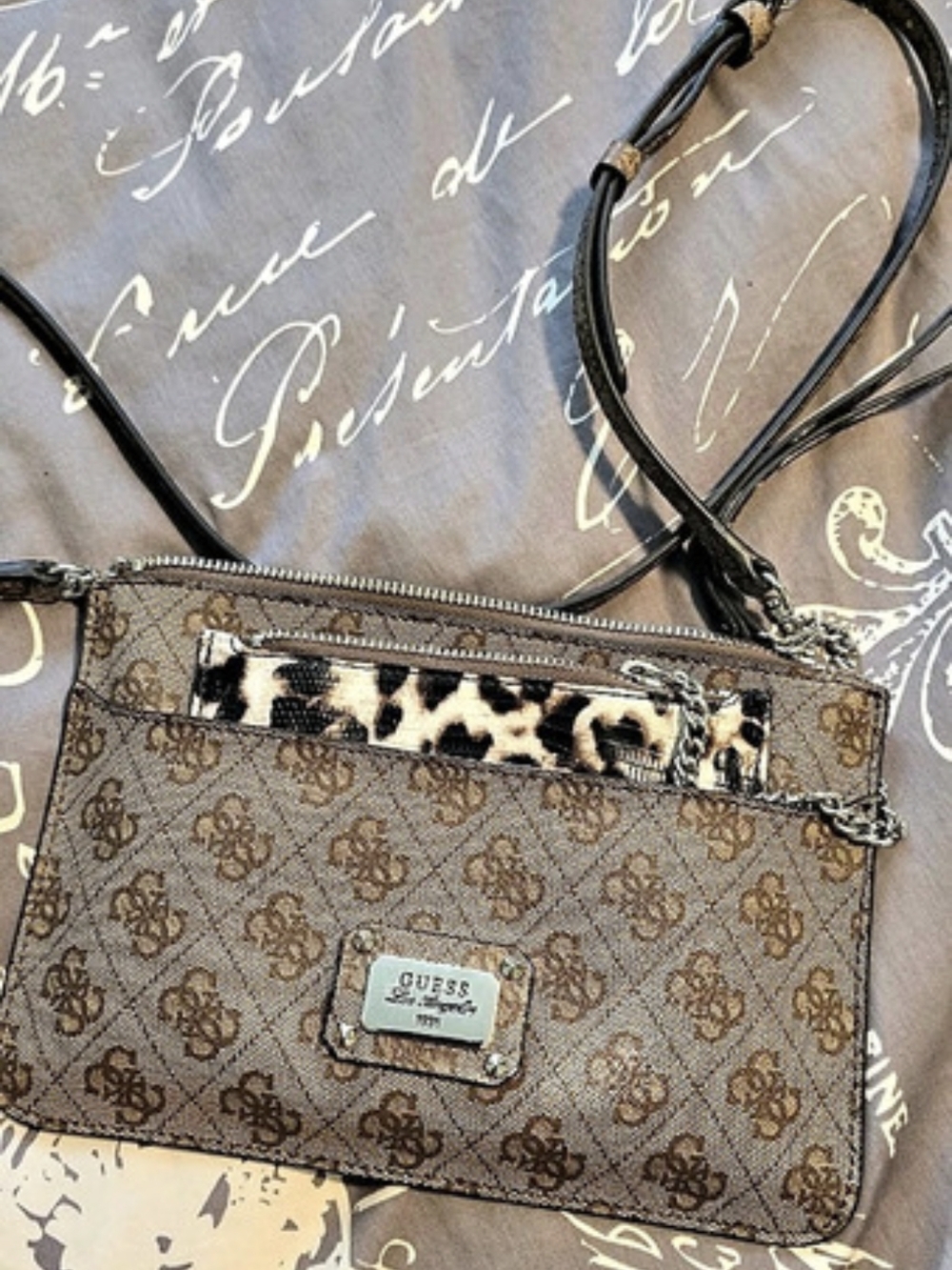 Guess Leopard Print Crossbody in Brown & Black